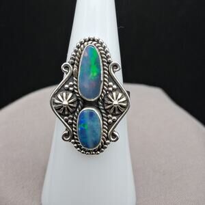 Native American Southwestern Style Aurora Opal Ring Size 6.25 Sterling Silver
